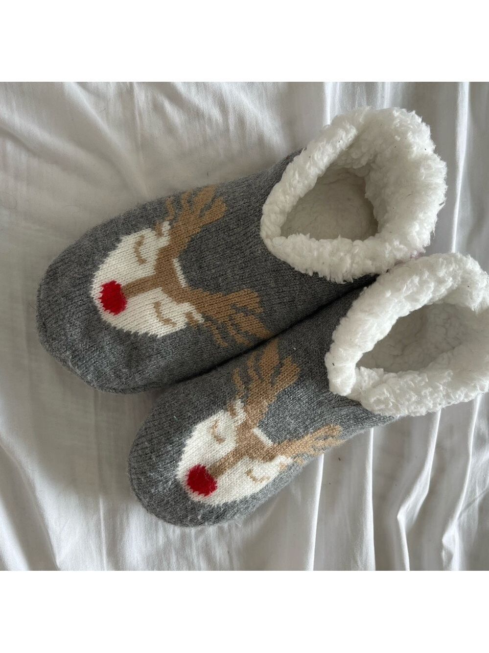 🩵 4/$20 Cozy Womens Gray Reindeer Slippers